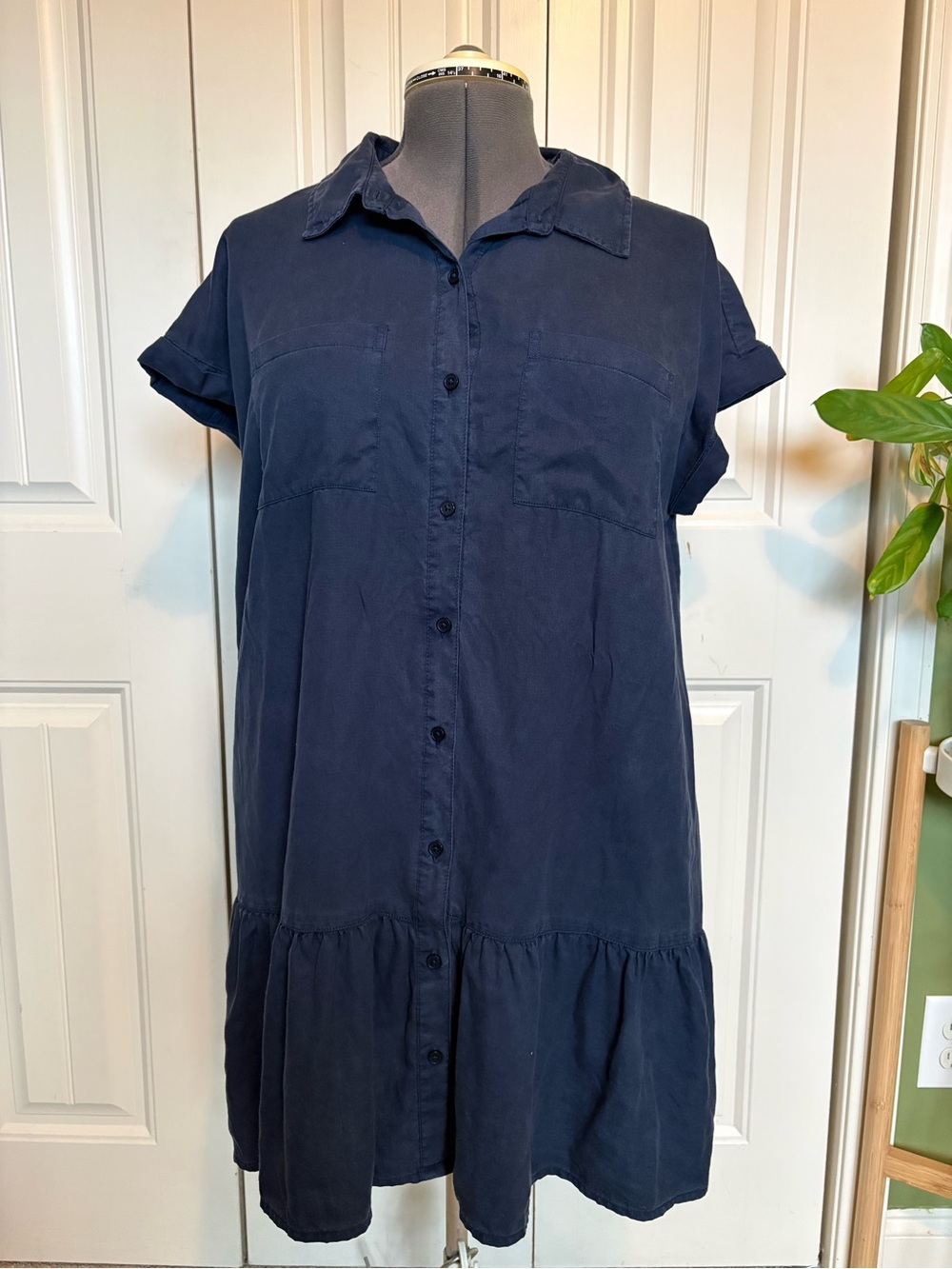 Wonderly Navy Blue Button-Front Shirt Dress